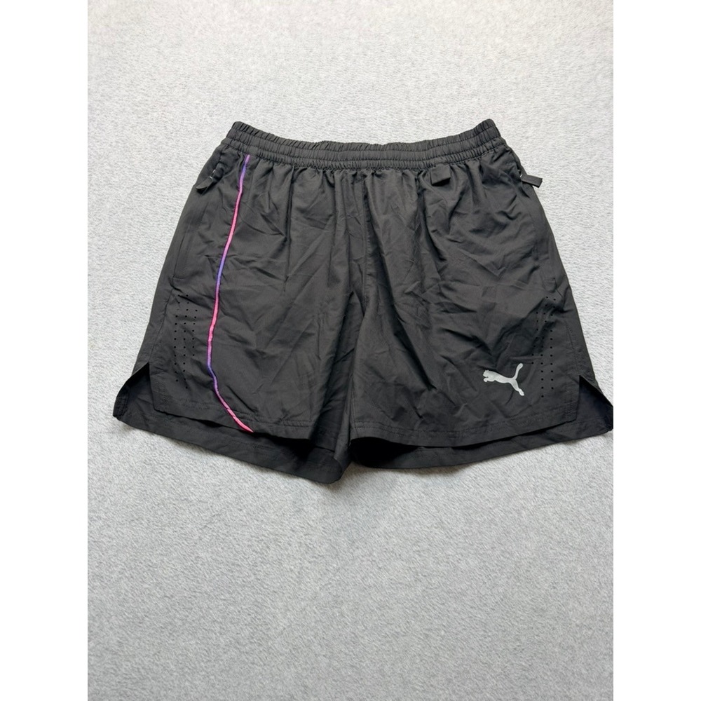 Puma Mens Running Shorts Black Pink Purple Accent Zipper Pocket 5in Inseam M